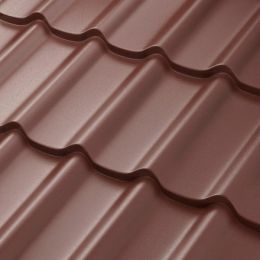 Металлочерепица AQUASYSTEM Стокгольм, St PE Rooftop Glance 0,50мм (Zn180) RAL 8017 - коричневый шоколад
