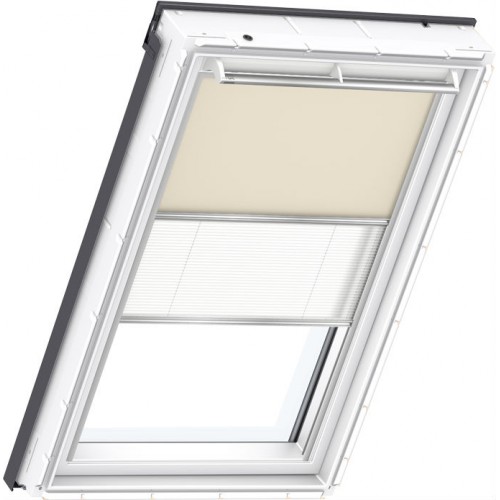 Затемняющая штора-плиссе "Дуо" Velux DFD CK04 1085S, 550*980 мм, белый/бежевый