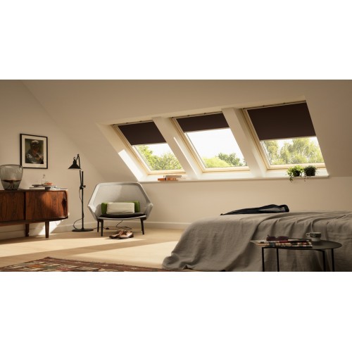 Штора "Сиеста" на направляющих VELUX DKL SK08 1100S, 1140*1400 мм, блэкаут, темно-синий