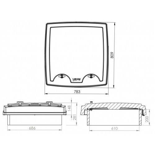 Технический (пожарный) люк VILPE MULTIROOF 200 для металлической кровли 610х610х200 мм, RR 33 – черный