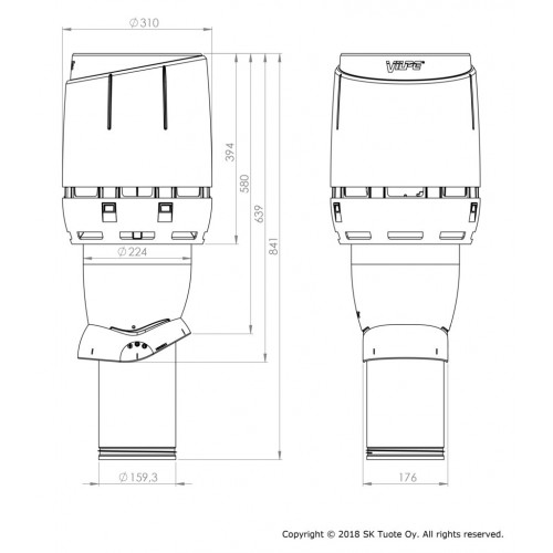 Изолированный вентиляционный выход VILPE FLOW 160P/ИЗ/500, RR 33 – черный