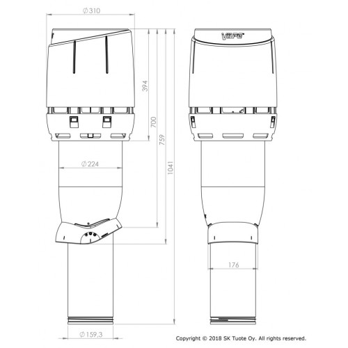 Изолированный вентиляционный выход VILPE FLOW 160P/ИЗ/700, RR 33 – черный