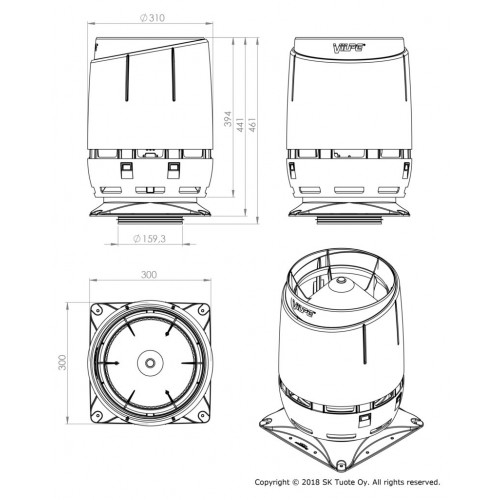 Вентиляционный выход VILPE FLOW 160S с основанием 300x300 для монтажа на шахту, RR 32 – темно-коричневый