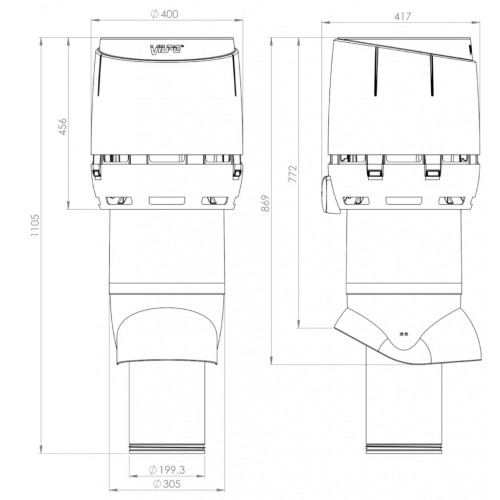 Изолированный вентиляционный выход FLOW XL-200/ИЗ/700, RR 23 – серый графит