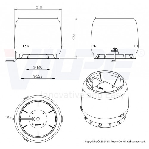 Вентилятор Vilpe E220S c основанием 300*300 мм на вентиляционную шахту, RR 32 – темно-коричневый