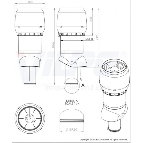 Вентилятор Vilpe XL E220P/Ø160/700, RR 29 – красный